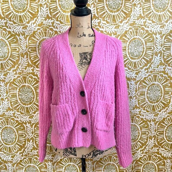 NWT A.L.C. Cleveland Cable Knit Button Front Relaxed Cardigan in Bubblegum XS - Picture 6 of 12